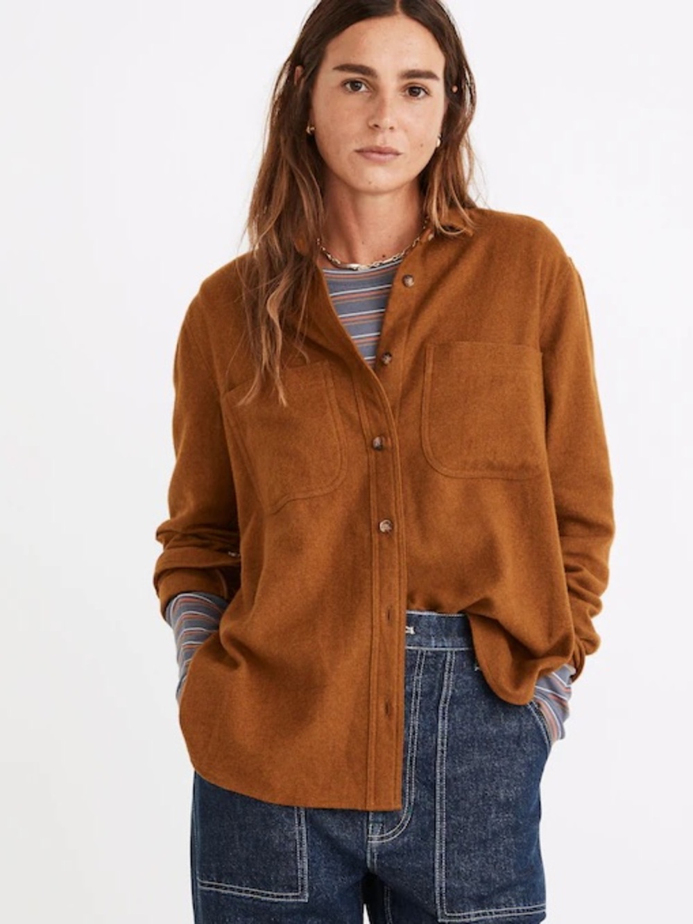 MADEWELL Ex-Boyfriend Flannel Cotton Button Down Long Sleeve Shirt Top
